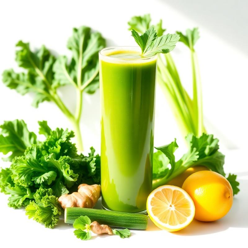 Green detox wellness juice with kale, celery and lemon