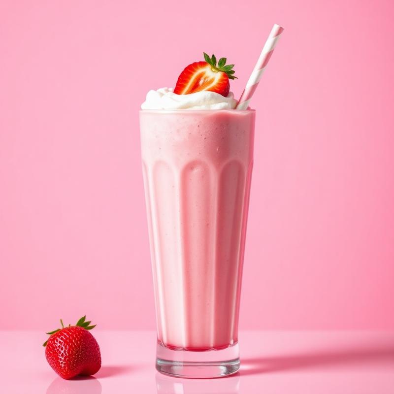 Creamy strawberry milkshake with whipped cream
